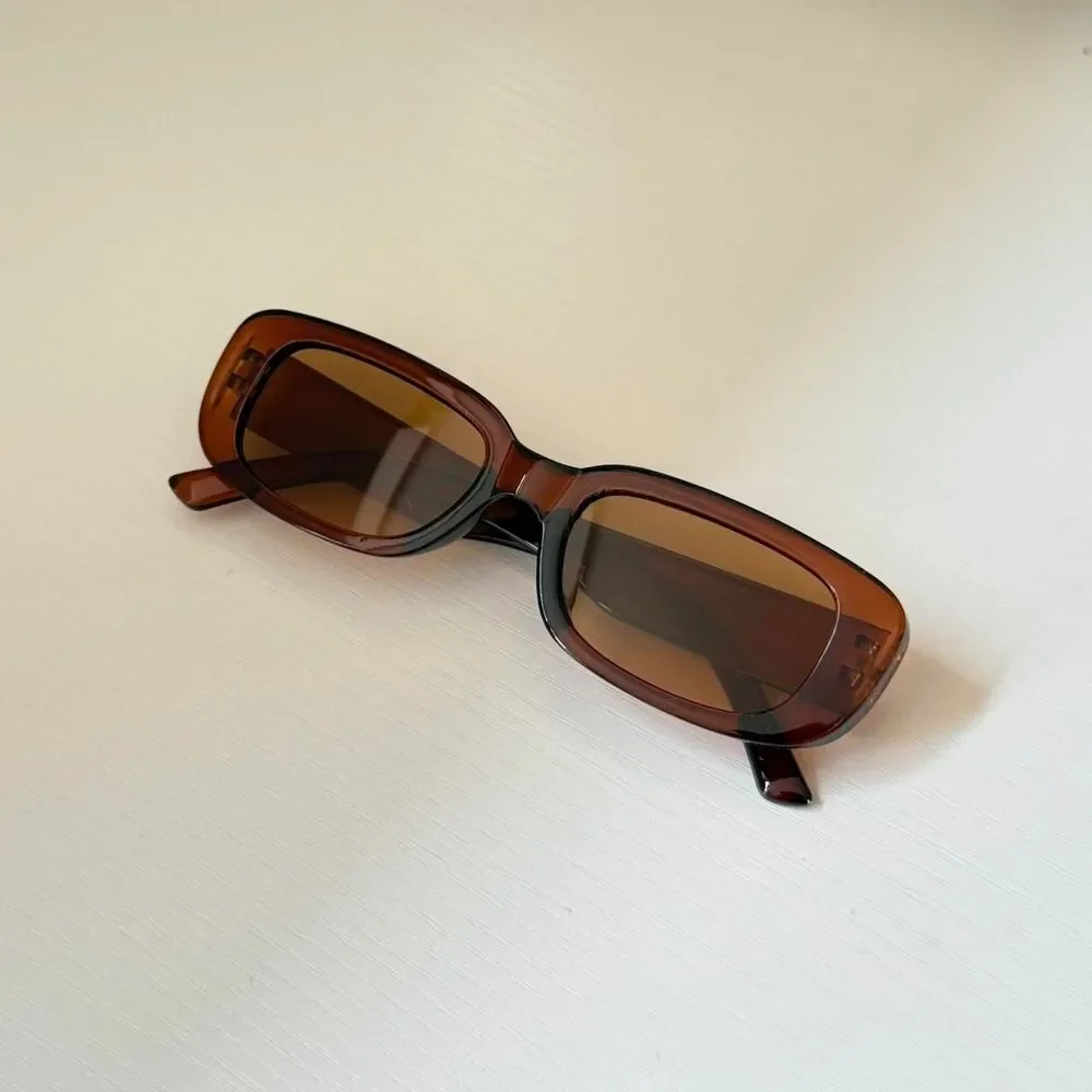 y2k sporty brown “tea” rectangle square sunglasses